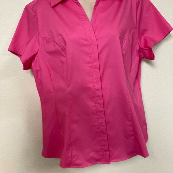 Riders by Lee Womens Large Blouse Shirt Fuchsia Button Up Short Sleeve Slimming - Picture 2 of 6